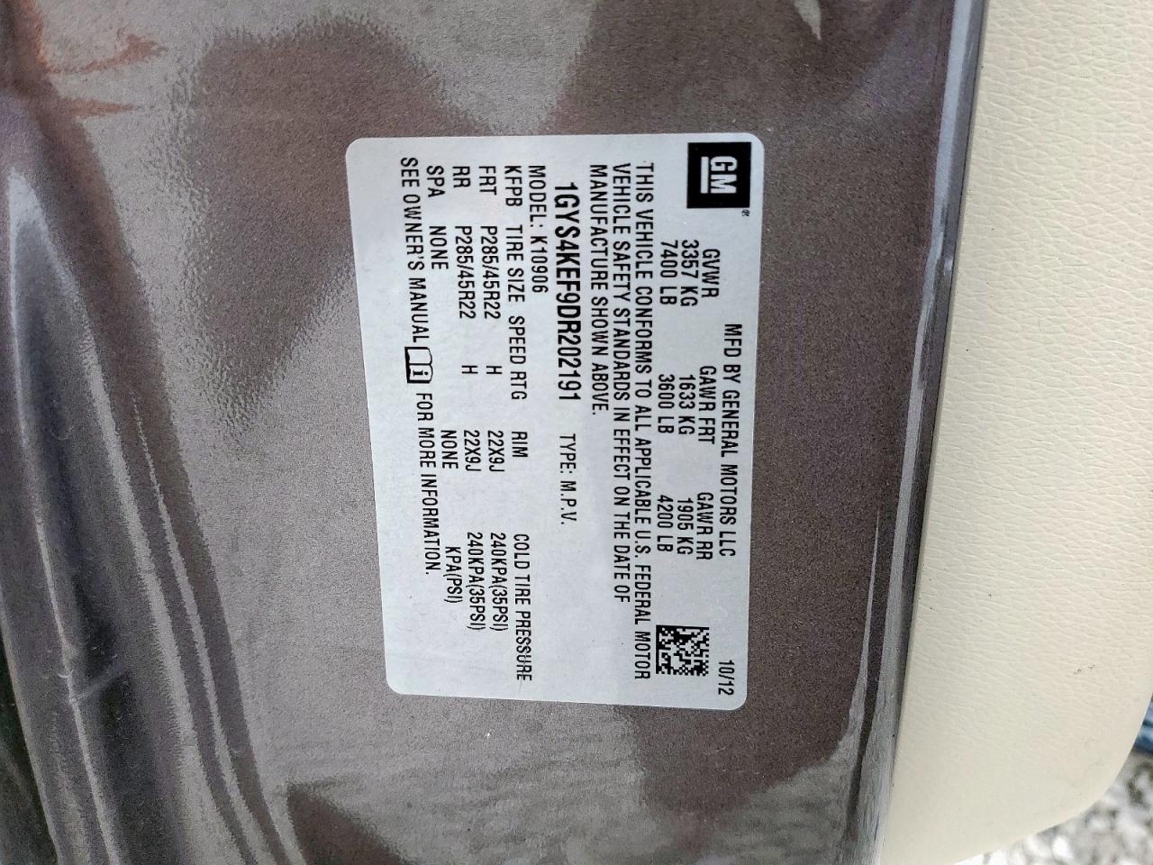 2013 Cadillac Escalade Esv Platinum VIN: 1GYS4KEF9DR202191 Lot: 93363015