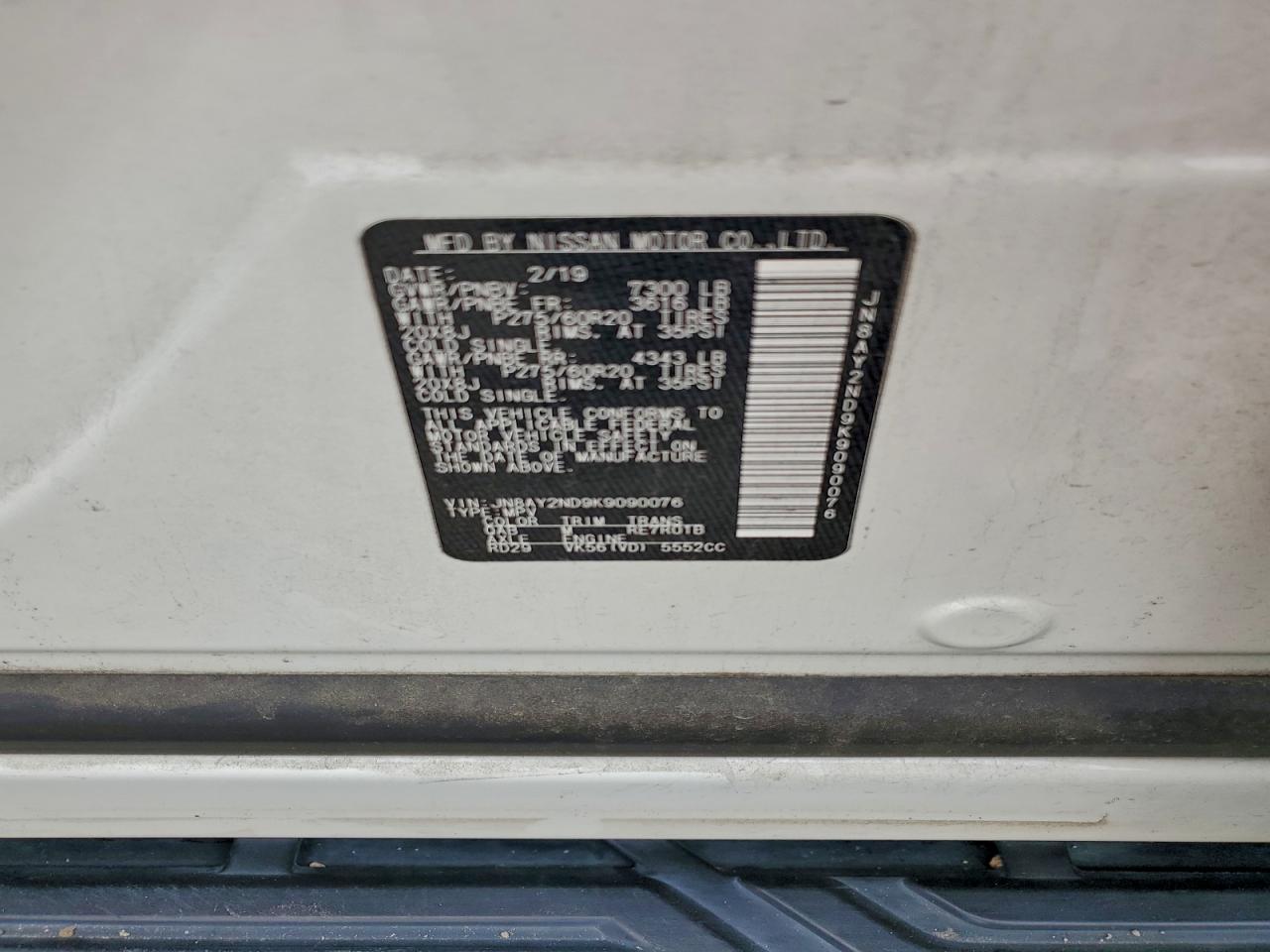 2019 Nissan Armada Sv VIN: JN8AY2ND9K9090076 Lot: 94144195