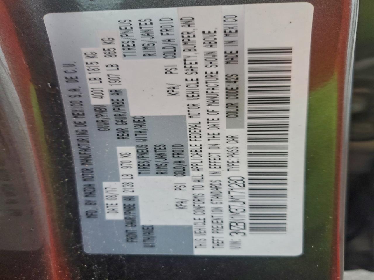 2018 Mazda 3 Grand Touring VIN: 3MZBN1M37JM171280 Lot: 93913395