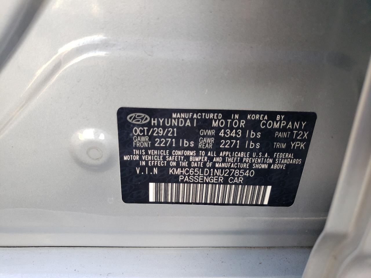 2022 Hyundai Ioniq Se VIN: KMHC65LD1NU278540 Lot: 93437595