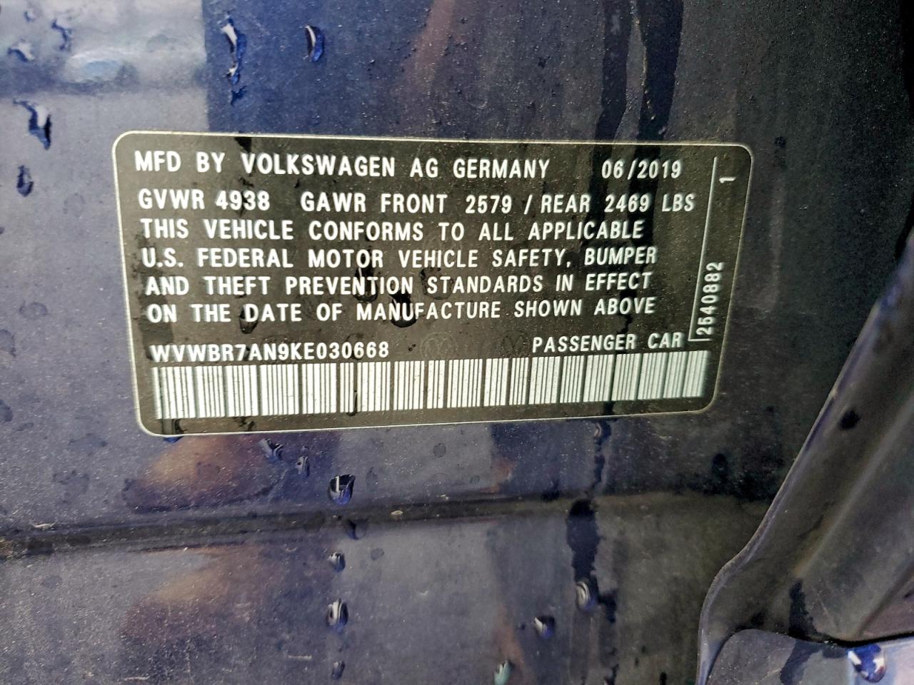 2019 Volkswagen Arteon Se VIN: WVWBR7AN9KE030668 Lot: 94304445