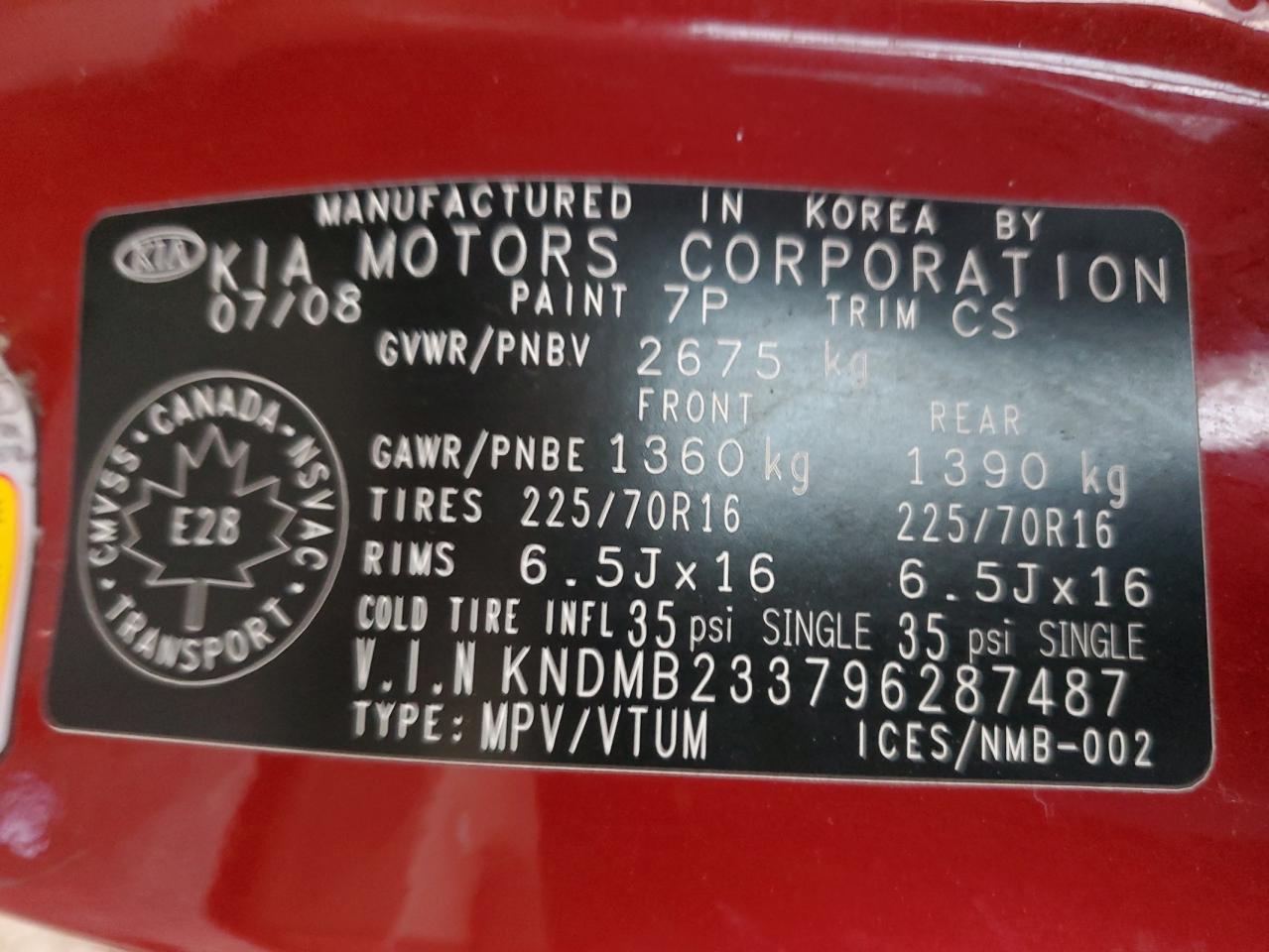 2009 Kia Sedona Ex VIN: KNDMB233796287487 Lot: 91617775