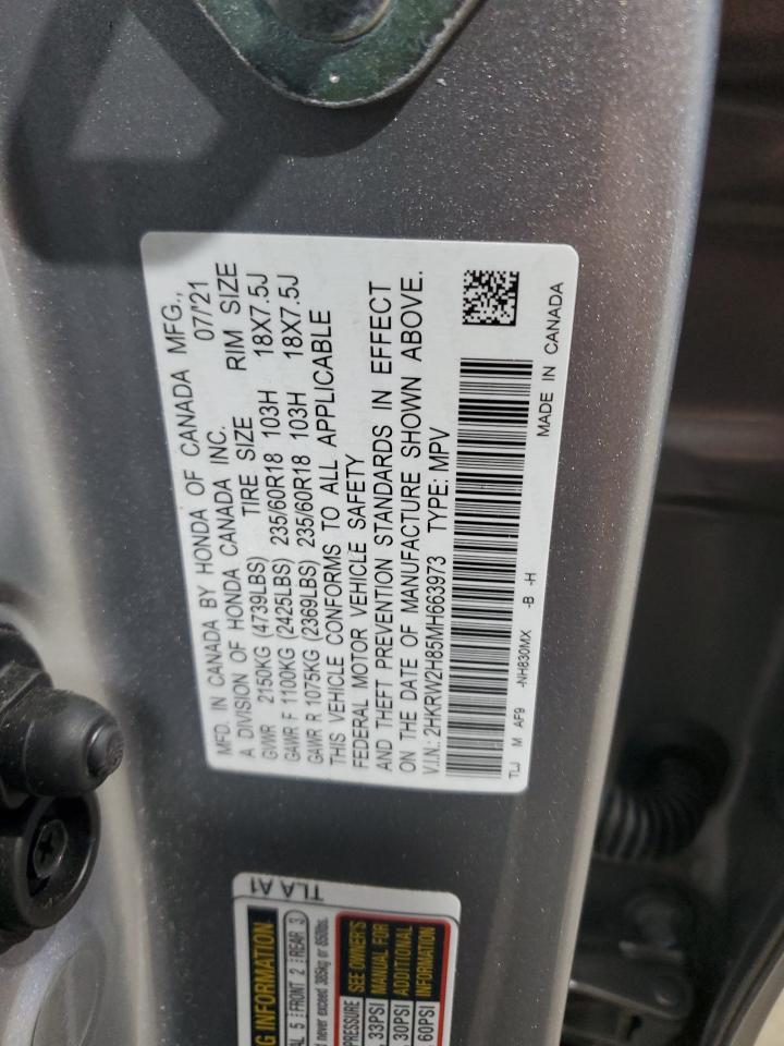 2021 Honda Cr-V Exl VIN: 2HKRW2H85MH663973 Lot: 91827625