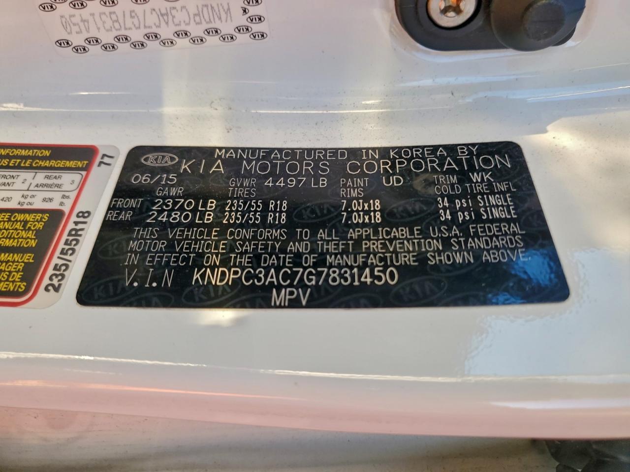 2016 Kia Sportage Ex VIN: KNDPC3AC7G7831450 Lot: 93723025