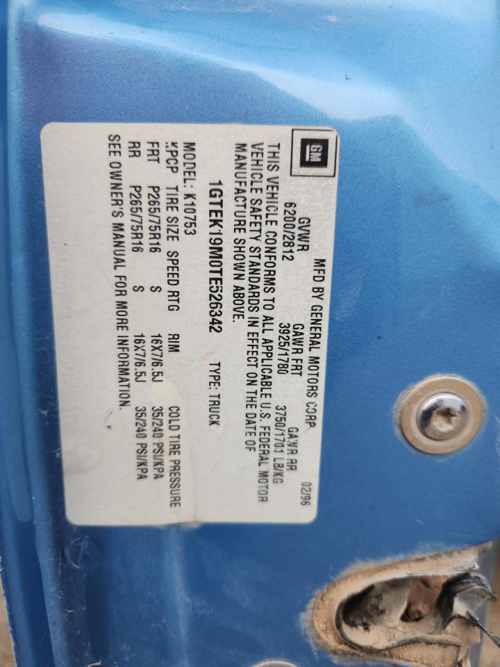 1996 GMC Sierra K1500 VIN: 1GTEK19M0TE526342 Lot: 91260915