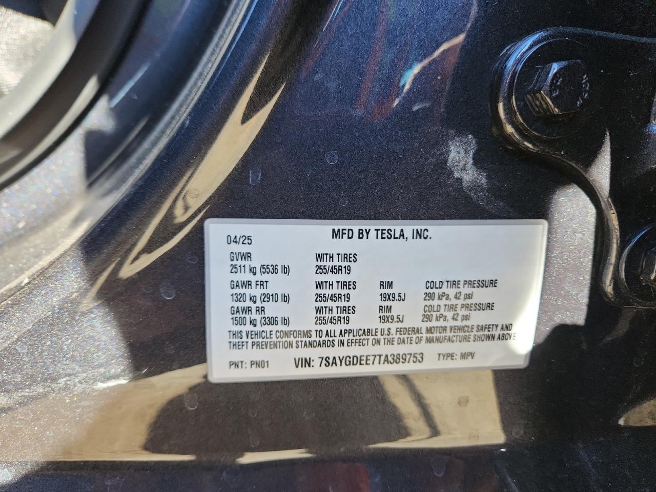 2026 Tesla Model Y VIN: 7SAYGDEE7TA389753 Lot: 91257205