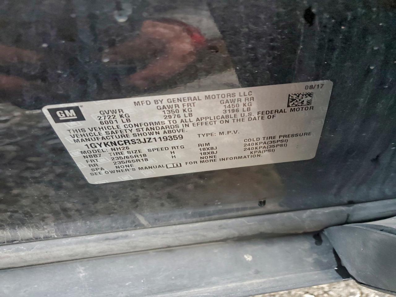 2018 Cadillac Xt5 Luxury VIN: 1GYKNCRS3JZ119359 Lot: 93343595