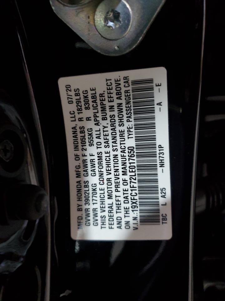 2020 Honda Civic Exl VIN: 19XFC1F72LE017650 Lot: 92380415