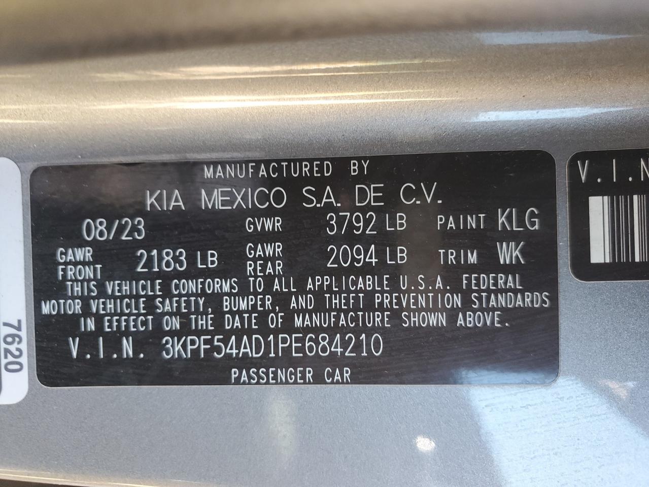 2023 Kia Forte Gt Line VIN: 3KPF54AD1PE684210 Lot: 91651615