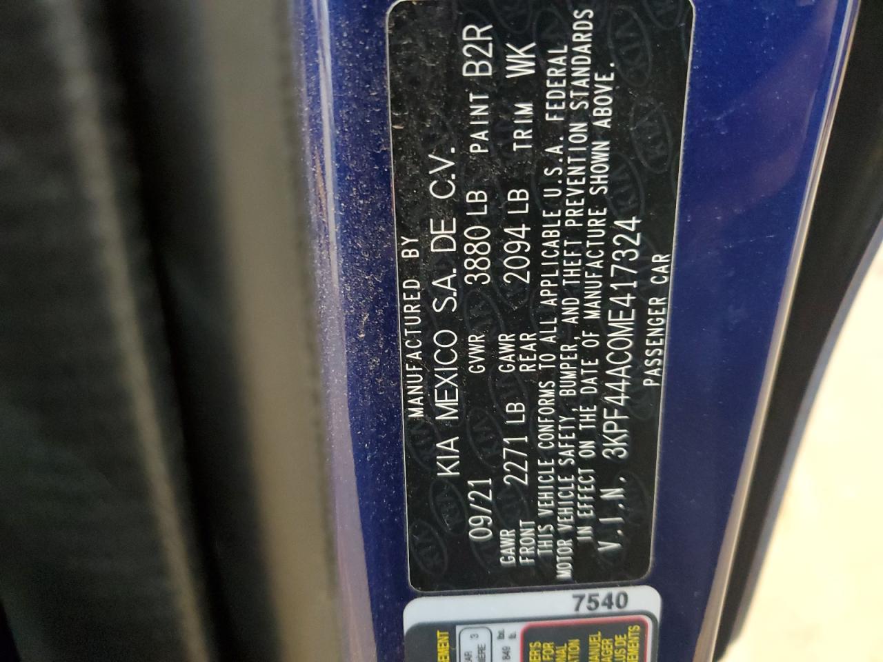 2021 Kia Forte Gt VIN: 3KPF44AC0ME417324 Lot: 91167055