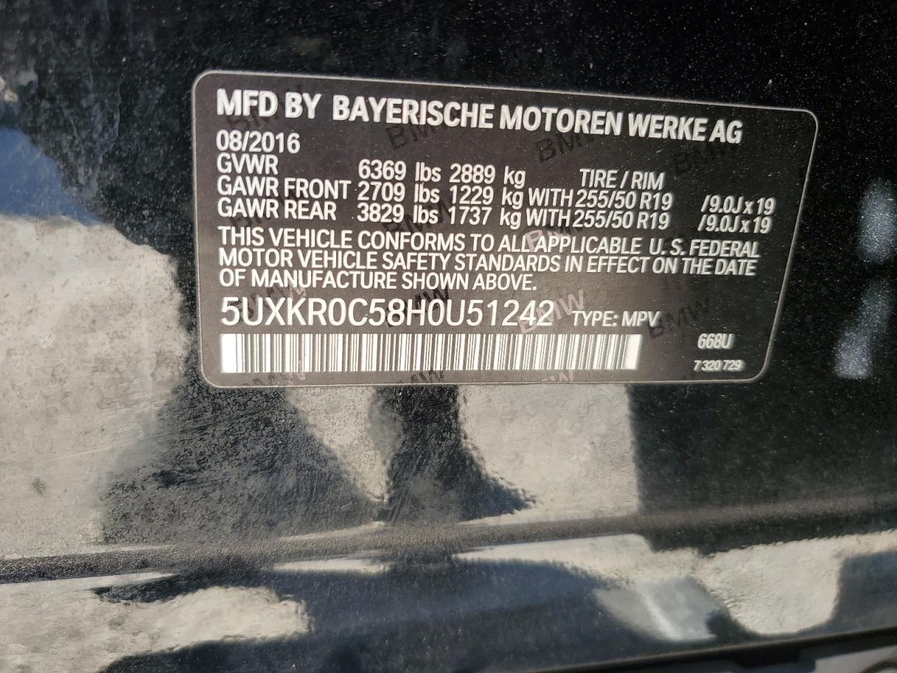 2017 BMW X5 xDrive35I VIN: 5UXKR0C58H0U51242 Lot: 92221655