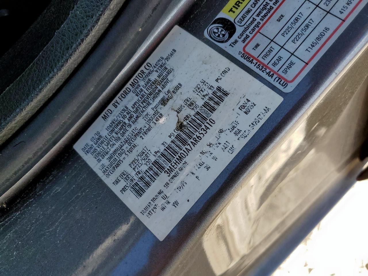 2010 Mercury Milan Premier VIN: 3MEHM0JA7AR653410 Lot: 92842625