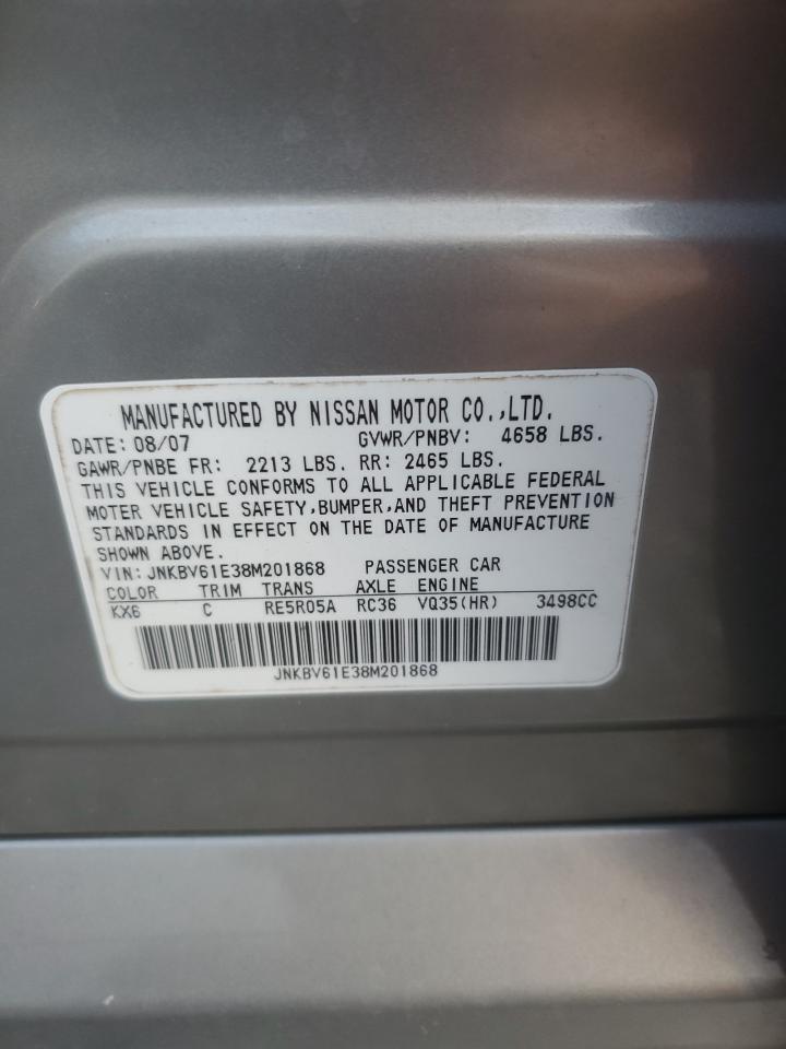 2008 Infiniti G35 VIN: JNKBV61E38M201868 Lot: 91184215
