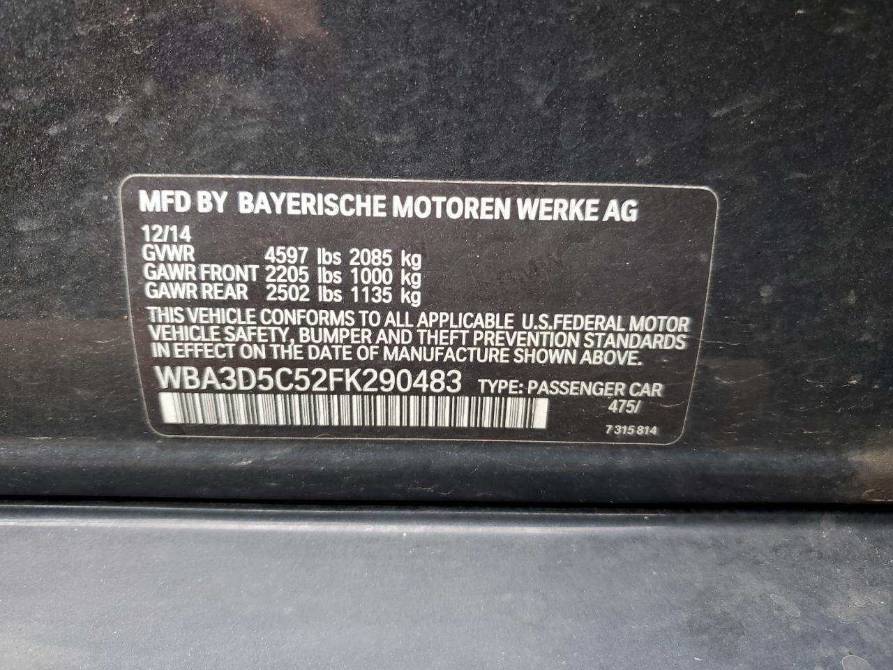 2015 BMW 328 D xDrive VIN: WBA3D5C52FK290483 Lot: 92825985