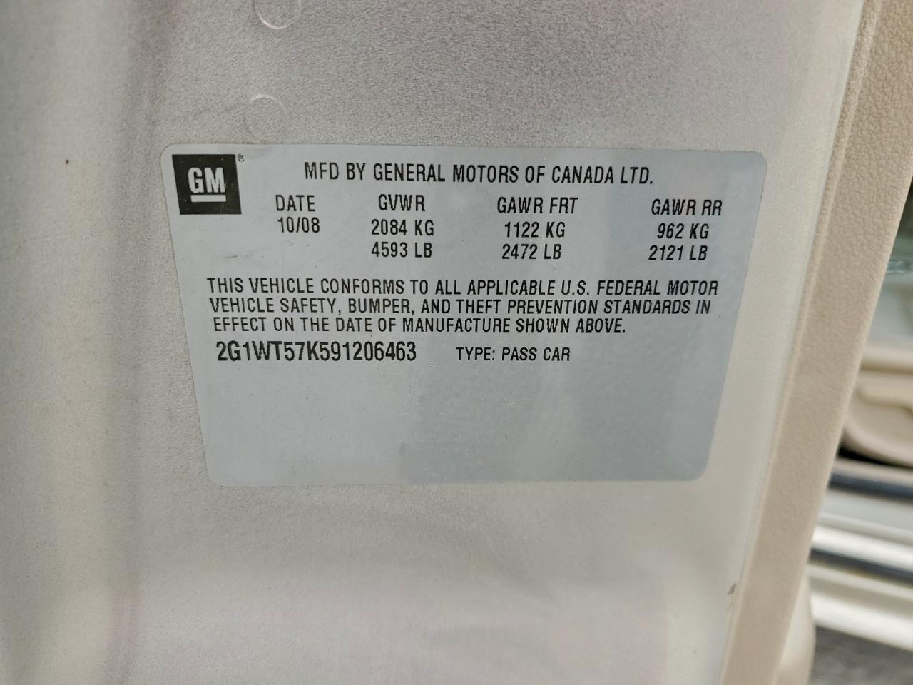 2009 Chevrolet Impala 1Lt VIN: 2G1WT57K591206463 Lot: 93891945