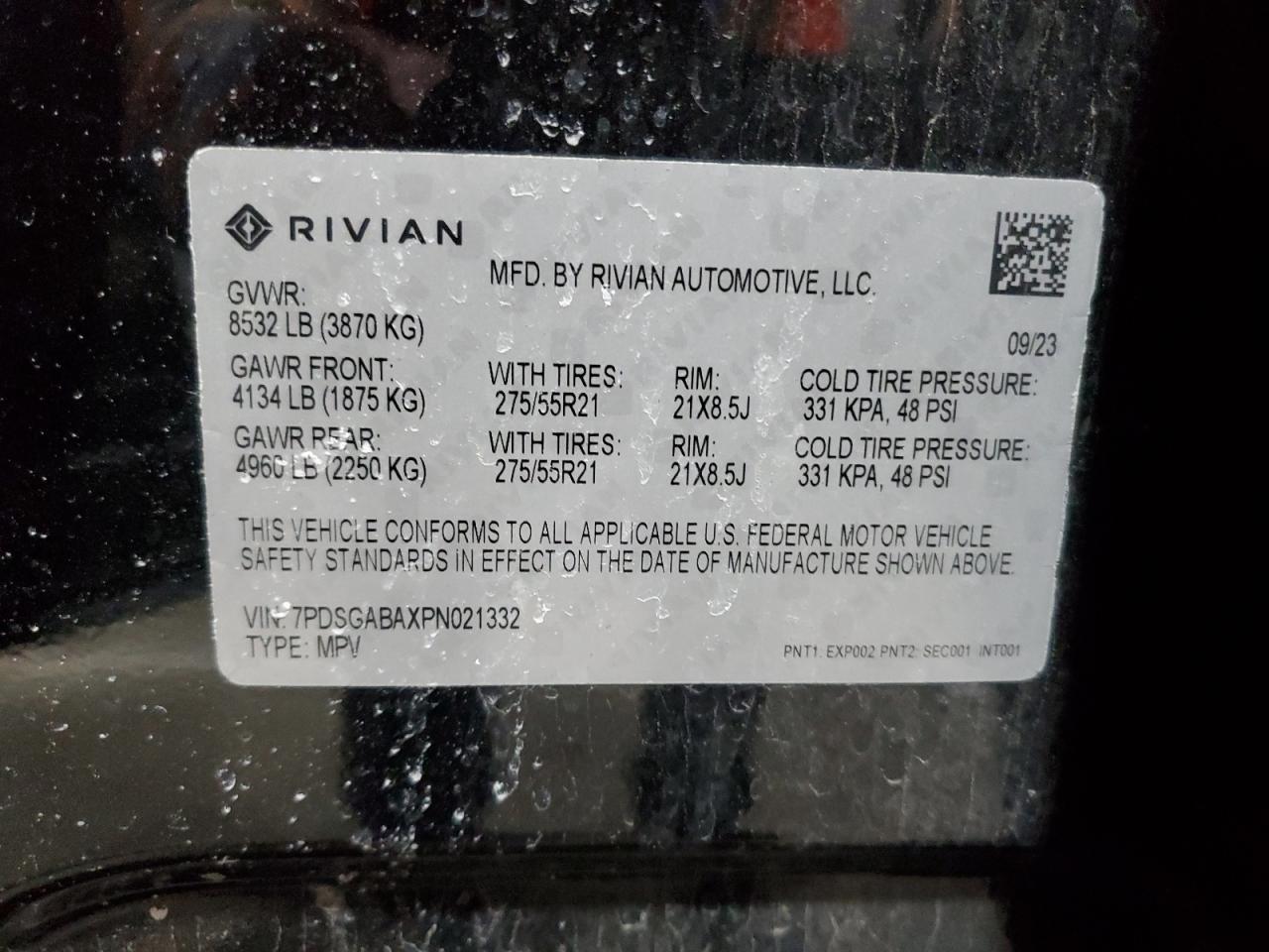 2023 Rivian R1S Adventure VIN: 7PDSGABAXPN021332 Lot: 93090085