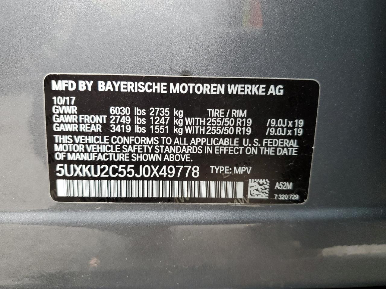 2018 BMW X6 xDrive35I VIN: 5UXKU2C55J0X49778 Lot: 93129155