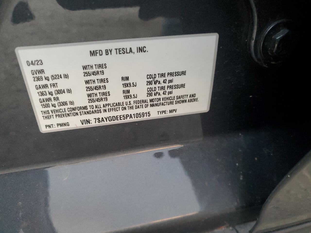 2023 Tesla Model Y VIN: 7SAYGDEE5PA105915 Lot: 91557295