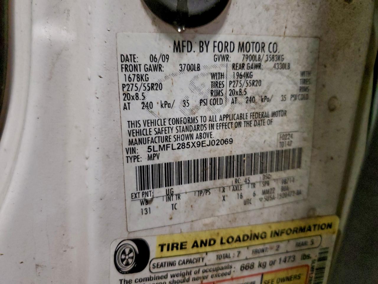 2009 Lincoln Navigator L VIN: 5LMFL285X9EJ02069 Lot: 94117065