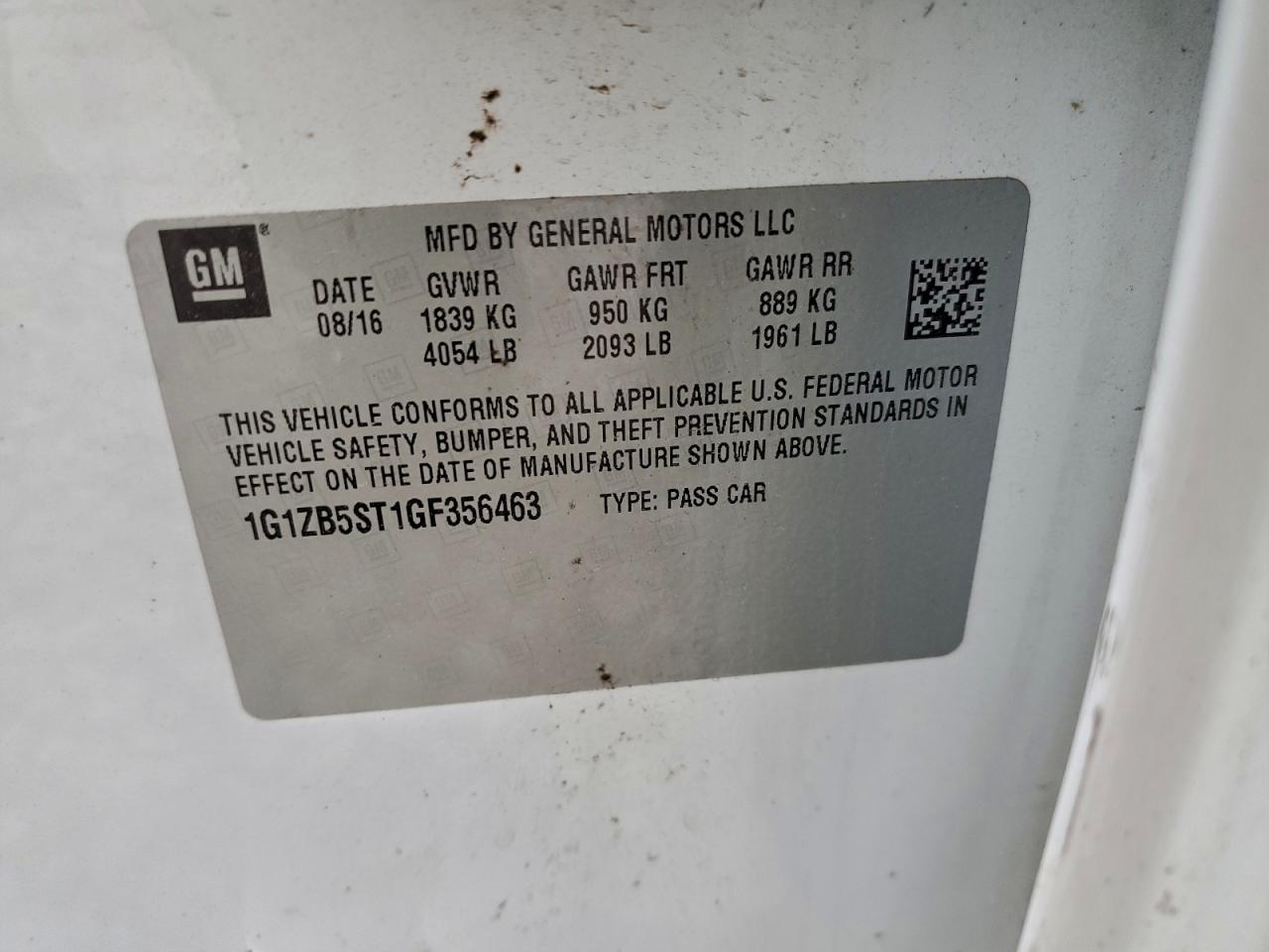 2016 Chevrolet Malibu Ls VIN: 1G1ZB5ST1GF356463 Lot: 82588695