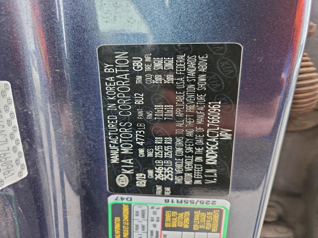 2020 Kia Sportage S VIN: KNDP6CAC7L7660961 Lot: 92758825