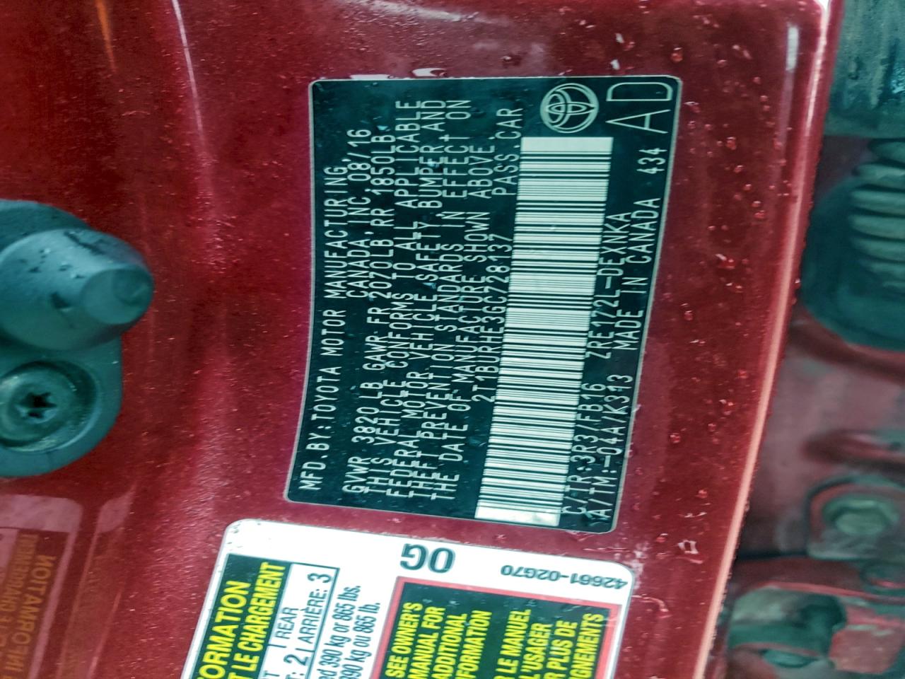 2016 Toyota Corolla L VIN: 2T1BURHE3GC728137 Lot: 93640985