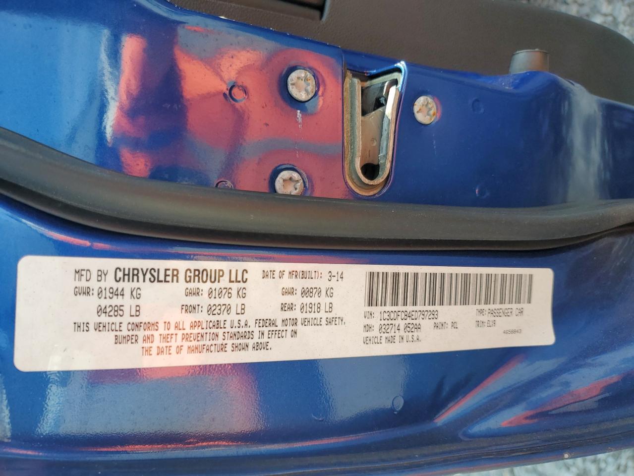 2014 Dodge Dart Limited VIN: 1C3CDFCB4ED797293 Lot: 93664925