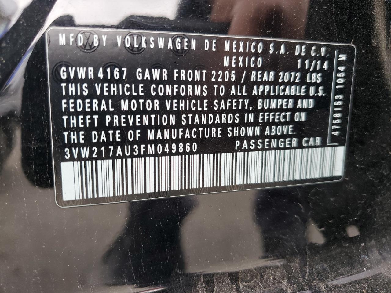2015 Volkswagen Golf VIN: 3VW217AU3FM049860 Lot: 92131055