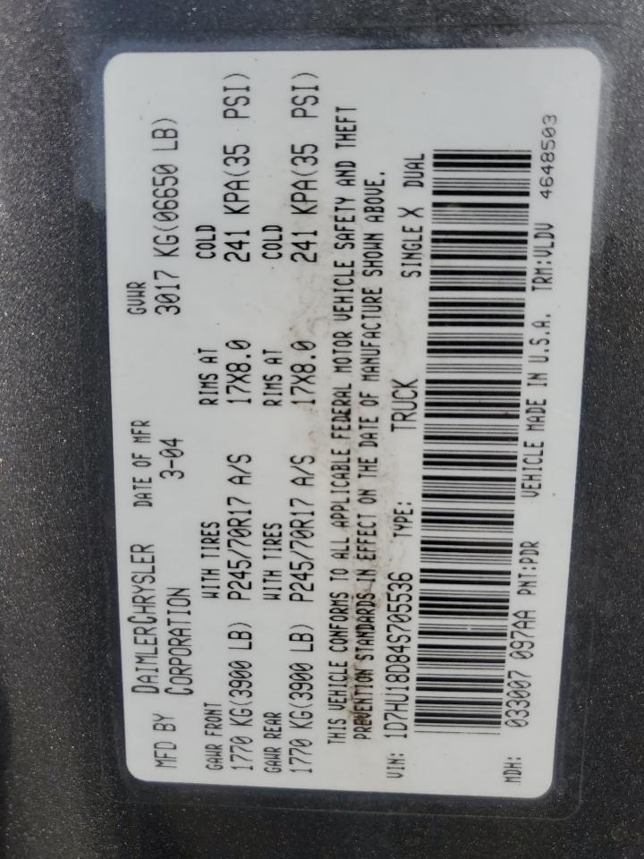 2004 Dodge Ram 1500 St VIN: 1D7HU18D84S705536 Lot: 91073775