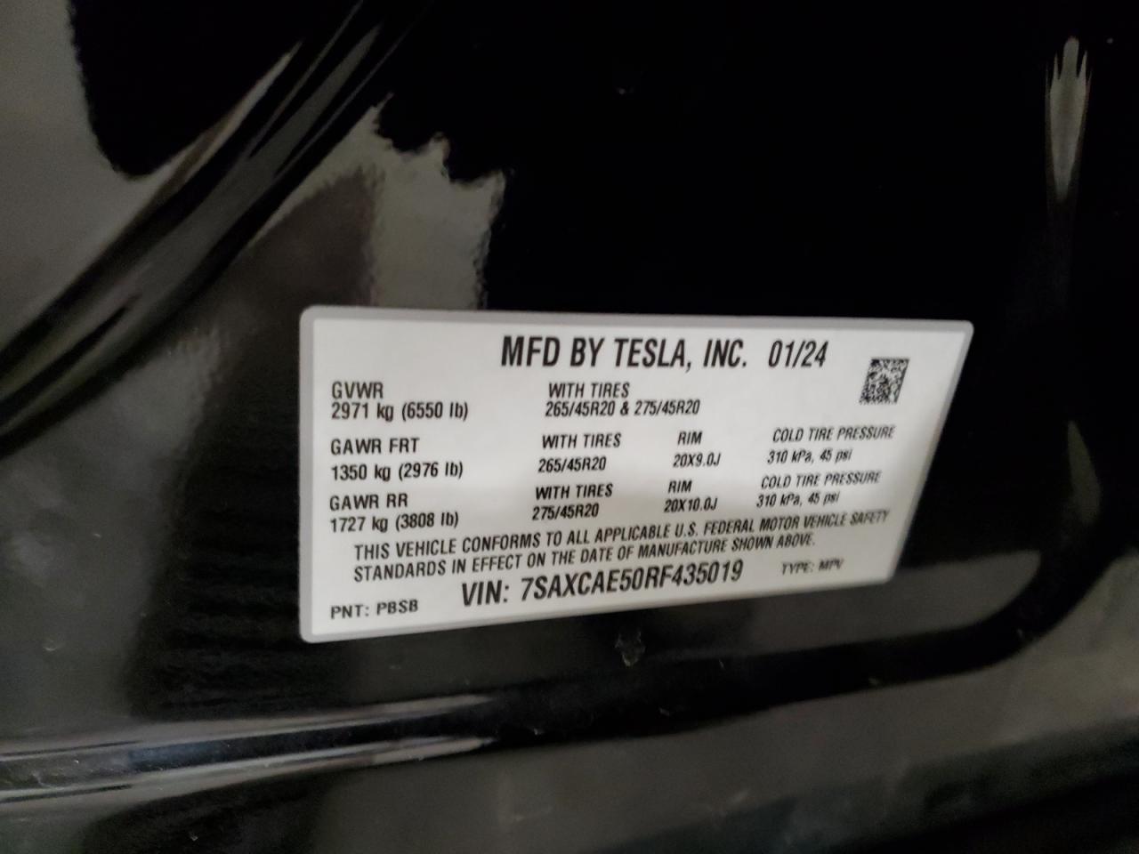 2024 Tesla Model X VIN: 7SAXCAE50RF435019 Lot: 91242425