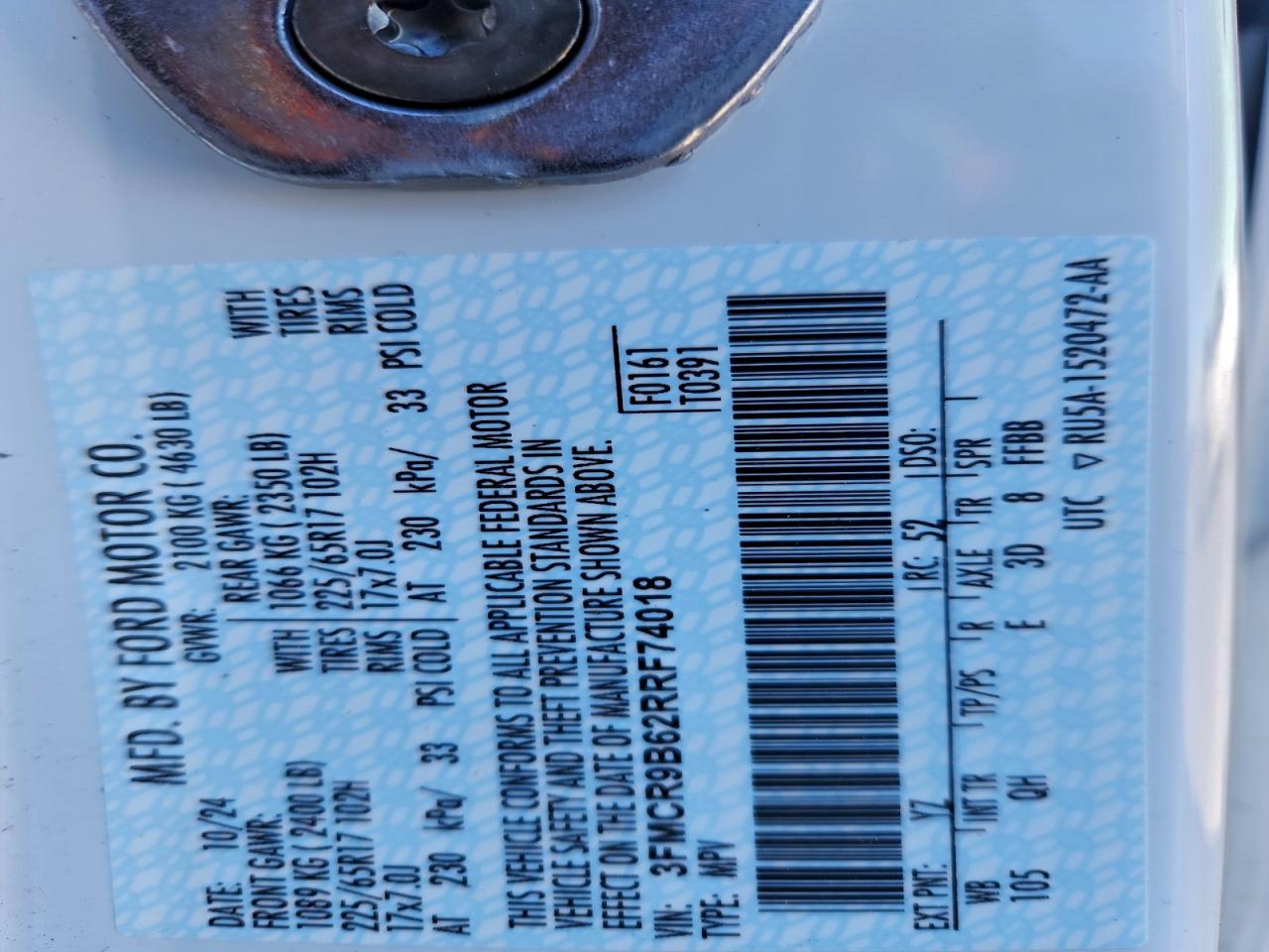 2024 Ford Bronco Sport Big Bend VIN: 3FMCR9B62RRF74018 Lot: 94416335