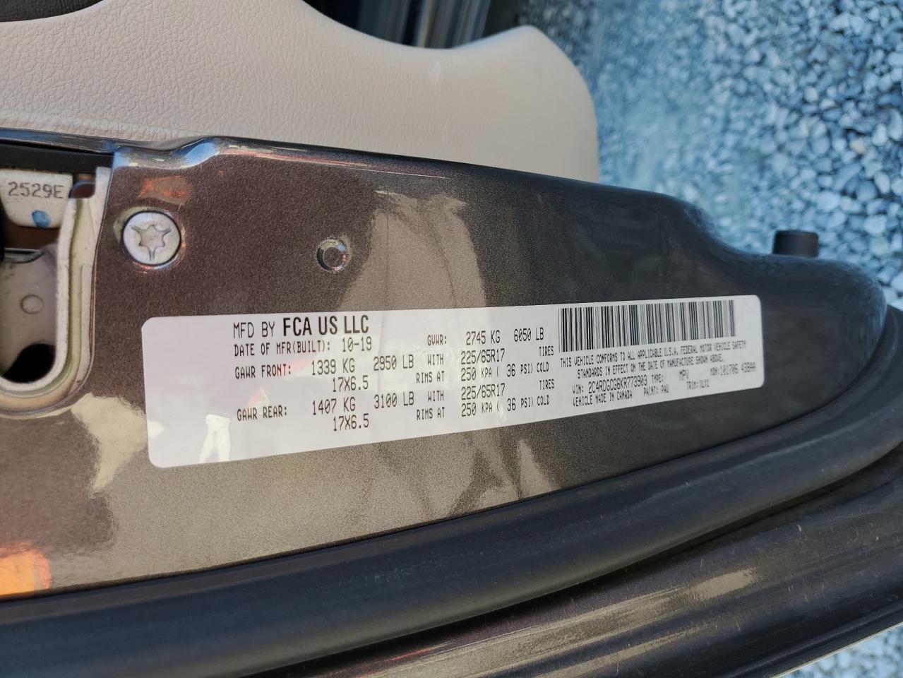 2019 Dodge Grand Caravan Sxt VIN: 2C4RDGCG6KR773903 Lot: 93046805