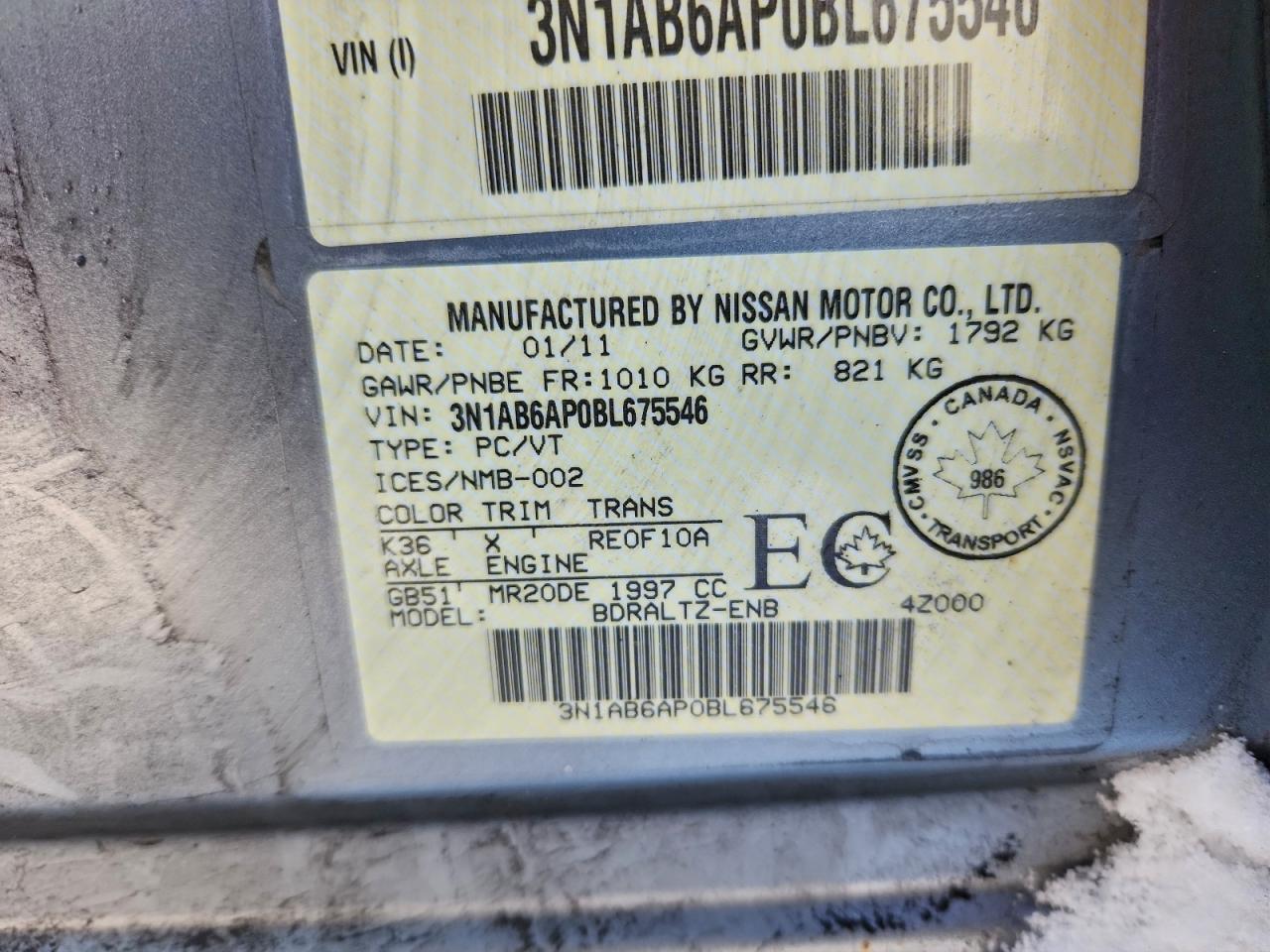 2011 Nissan Sentra 2.0 VIN: 3N1AB6AP0BL675546 Lot: 93878915