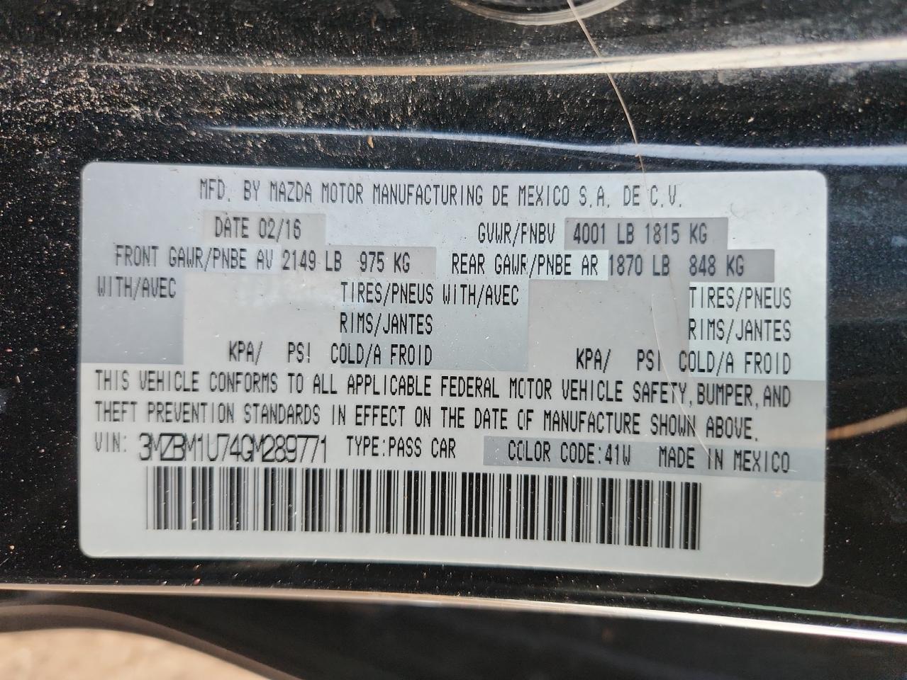 2016 Mazda 3 Sport VIN: 3MZBM1U74GM289771 Lot: 92830475