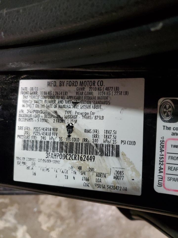 2012 Ford Fusion Sport VIN: 3FAHP0DC2CR162449 Lot: 92311625