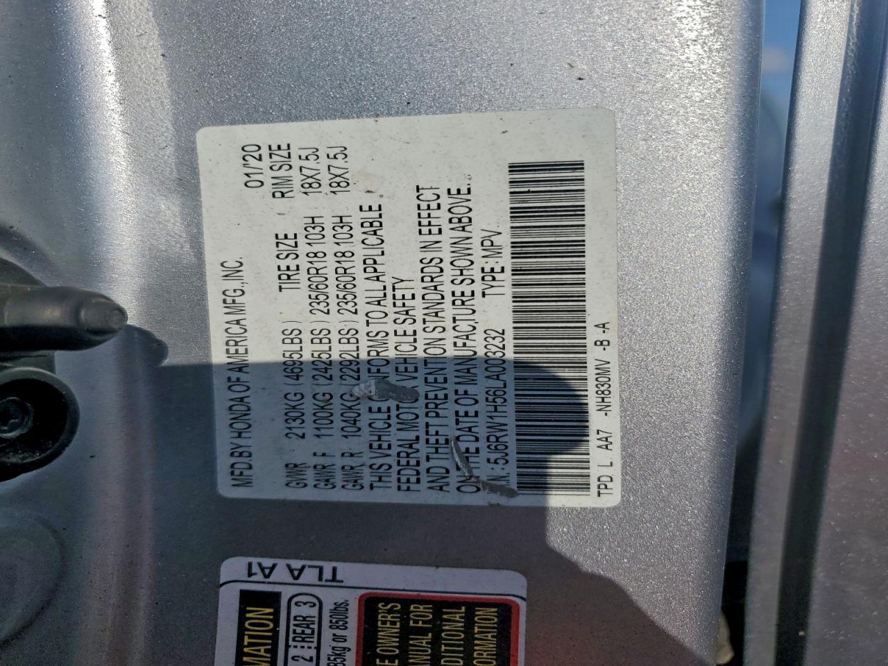 2020 Honda Cr-V Ex VIN: 5J6RW1H56LA003232 Lot: 92796825