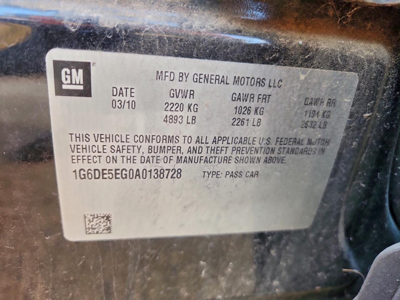 2010 Cadillac Cts Luxury Collection VIN: 1G6DE5EG0A0138728 Lot: 94375355