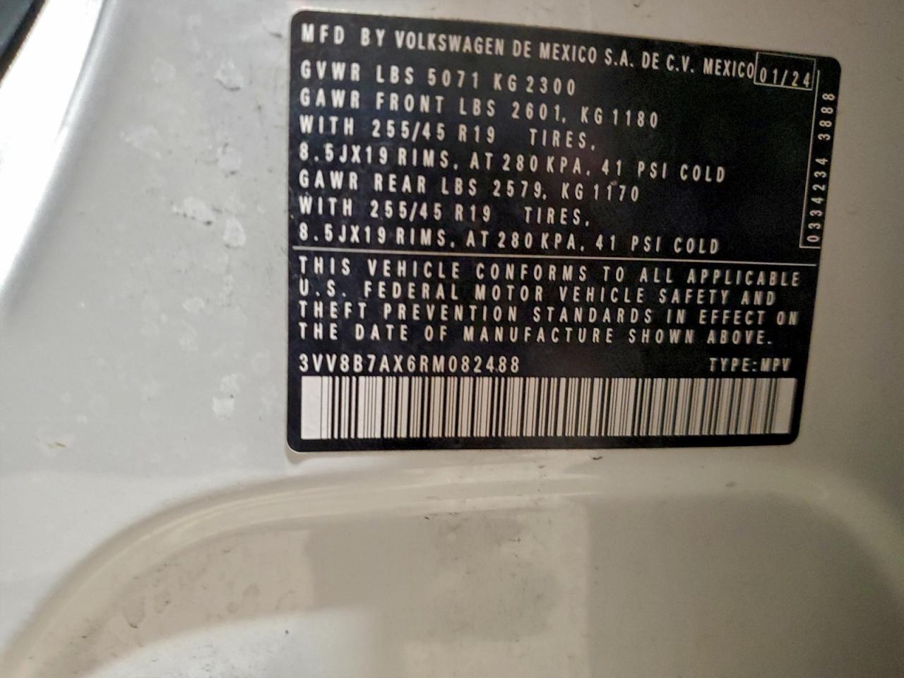 2024 Volkswagen Tiguan Se R-Line Black VIN: 3VV8B7AX6RM082488 Lot: 93813545