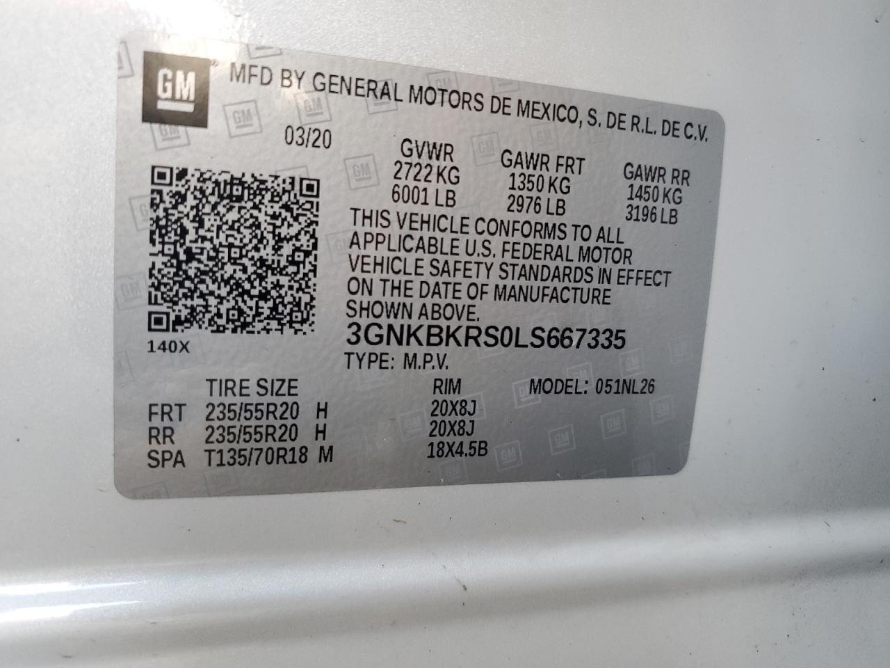 2020 Chevrolet Blazer Rs VIN: 3GNKBKRS0LS667335 Lot: 92031065