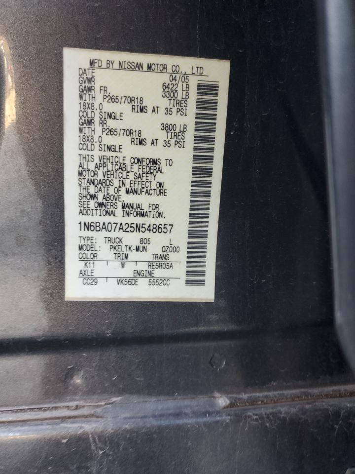2005 Nissan Titan Xe VIN: 1N6BA07A25N548657 Lot: 92098735