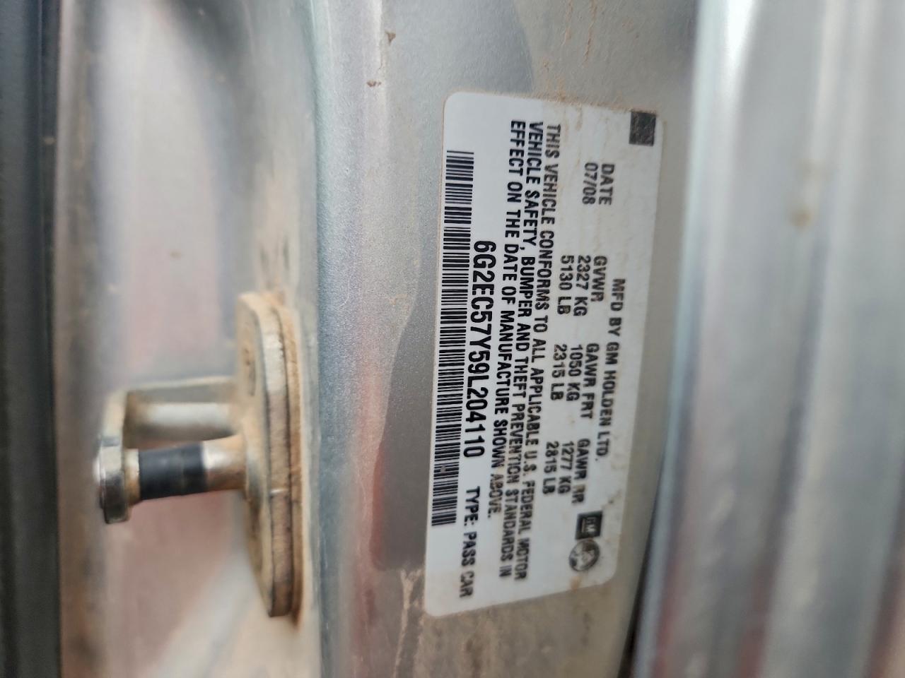 2009 Pontiac G8 Gt VIN: 6G2EC57Y59L204110 Lot: 93714945