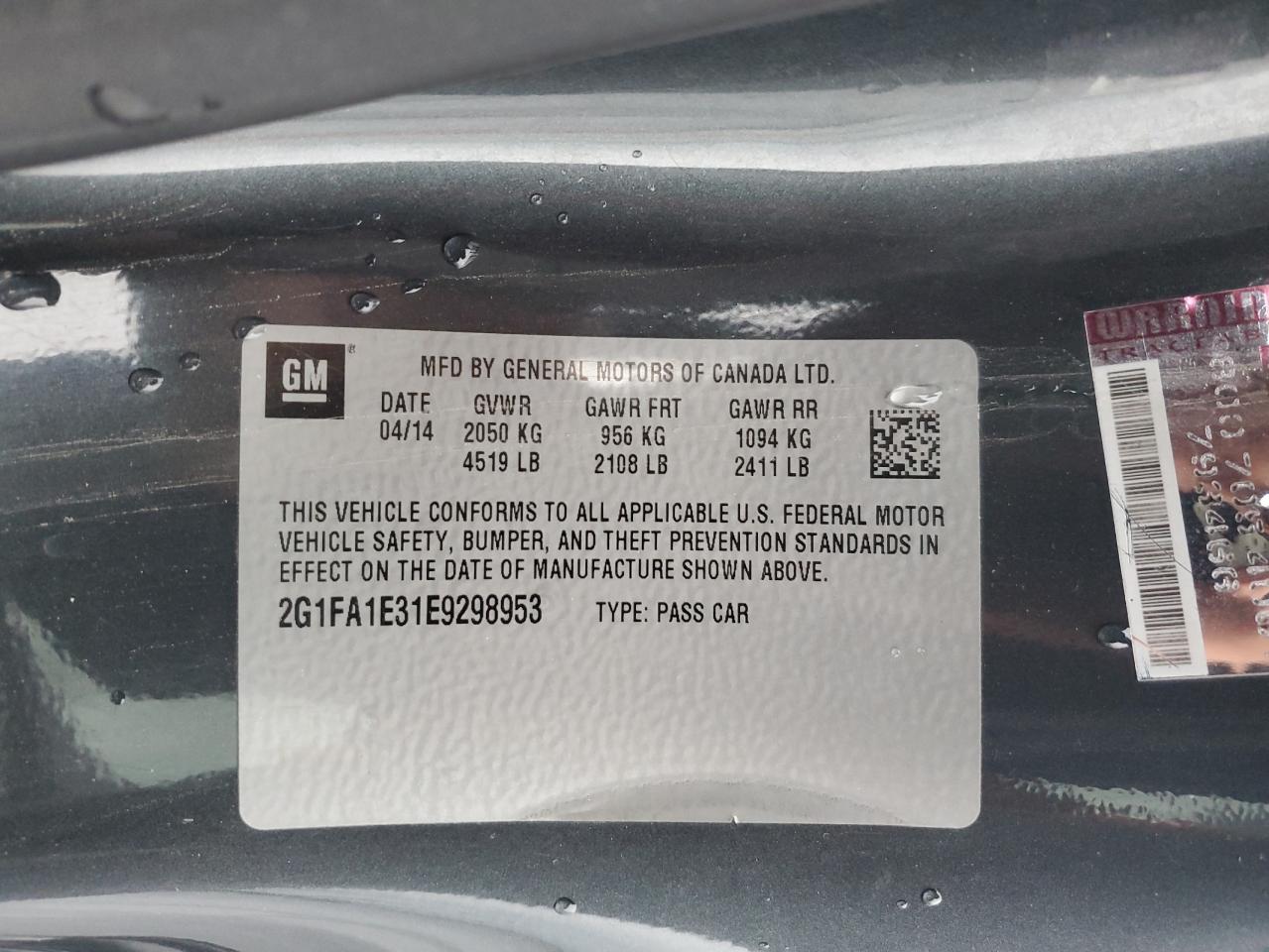 2014 Chevrolet Camaro Ls VIN: 2G1FA1E31E9298953 Lot: 92860635