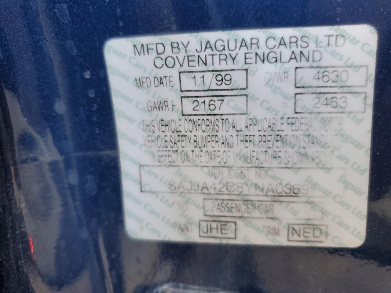 2000 Jaguar Xk8 VIN: SAJJA42C8YNA03697 Lot: 92029665