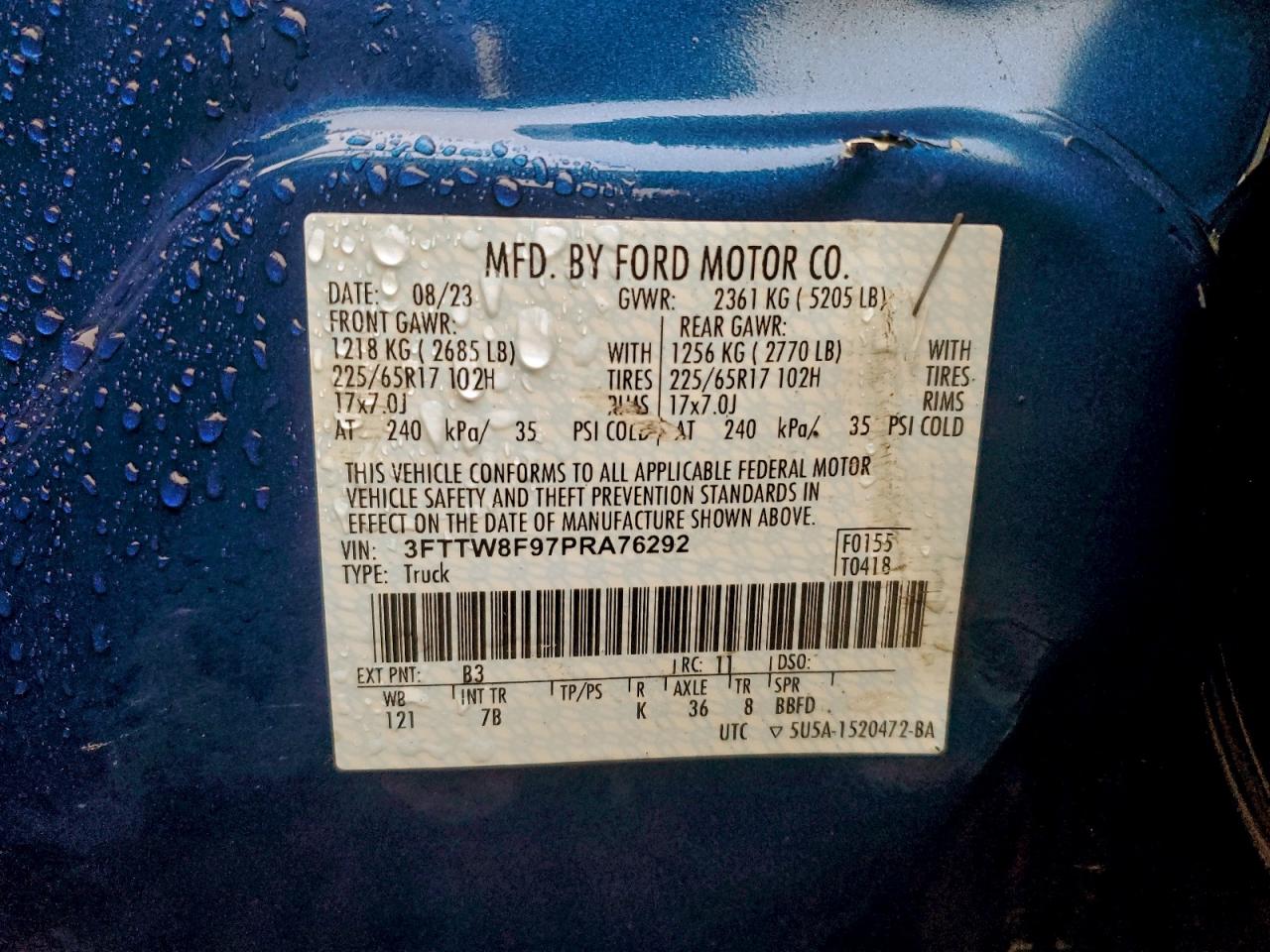 2023 Ford Maverick Xl VIN: 3FTTW8F97PRA76292 Lot: 93026225