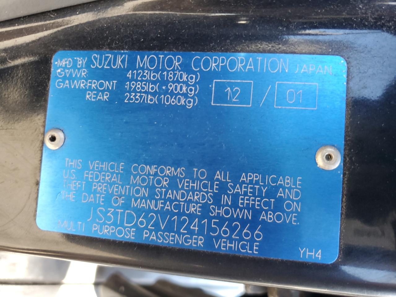 2002 Suzuki Grand Vitara Jlx Limited VIN: JS3TD62V124156266 Lot: 92930925