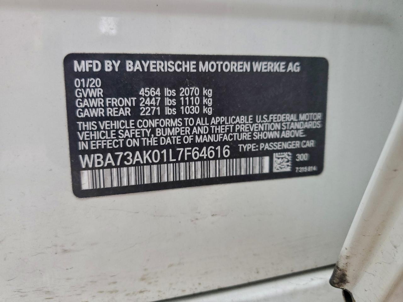 2020 BMW 228Xi VIN: WBA73AK01L7F64616 Lot: 93290825