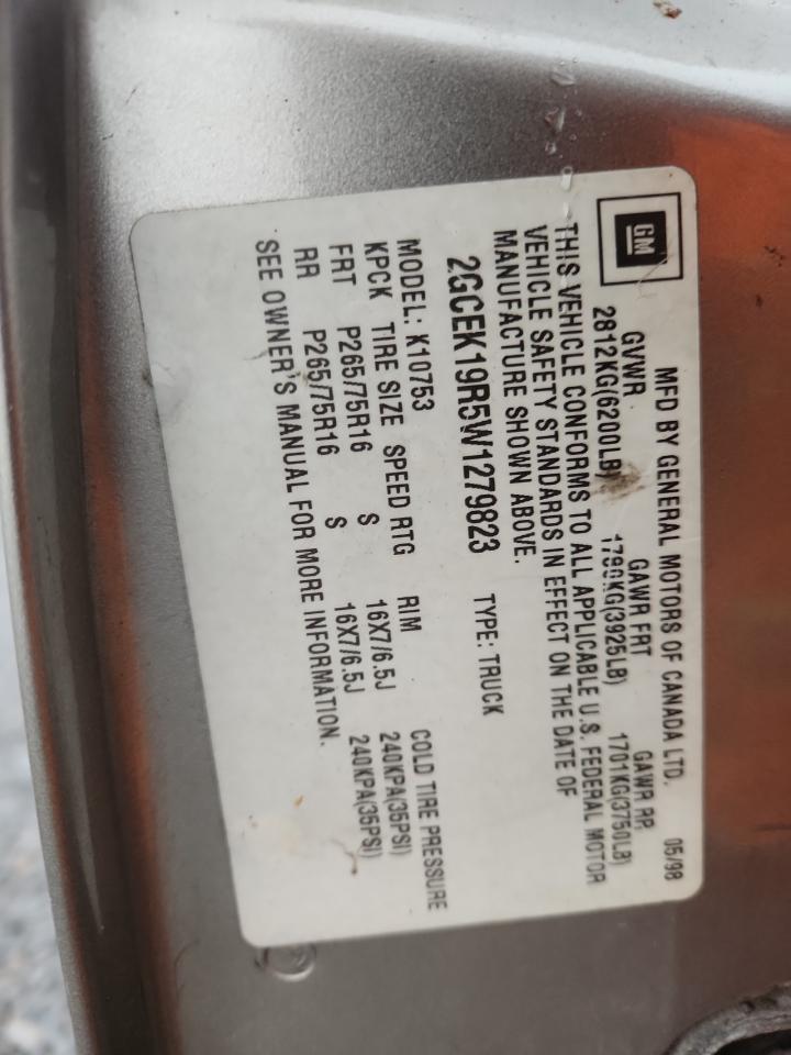 1998 Chevrolet Gmt-400 K1500 VIN: 2GCEK19R5W1279823 Lot: 93098005