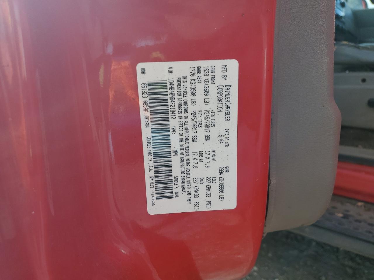 2004 Dodge Durango Slt VIN: 1D4HB48N64F219412 Lot: 85409375