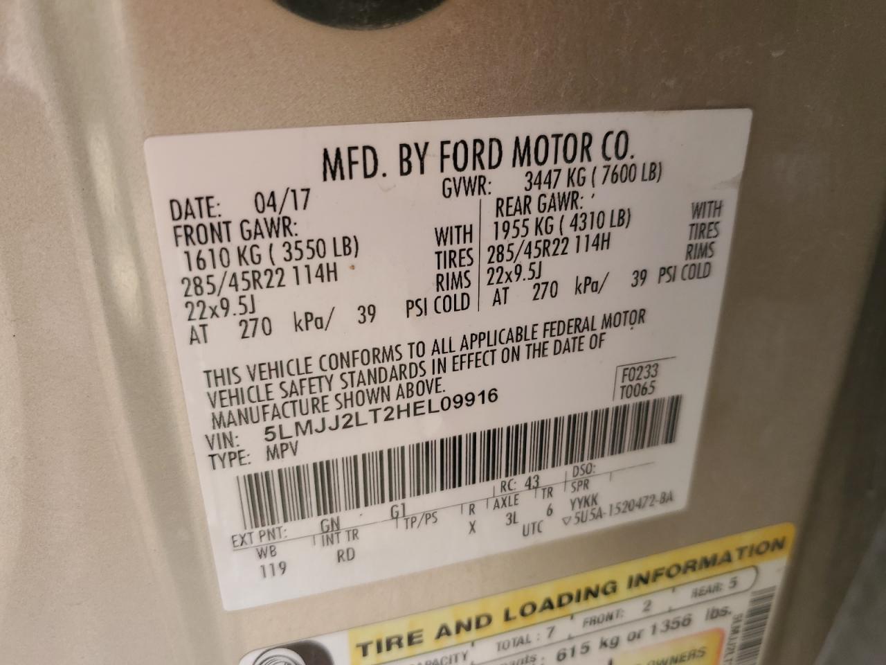 2017 Lincoln Navigator Reserve VIN: 5LMJJ2LT2HEL09916 Lot: 91374235