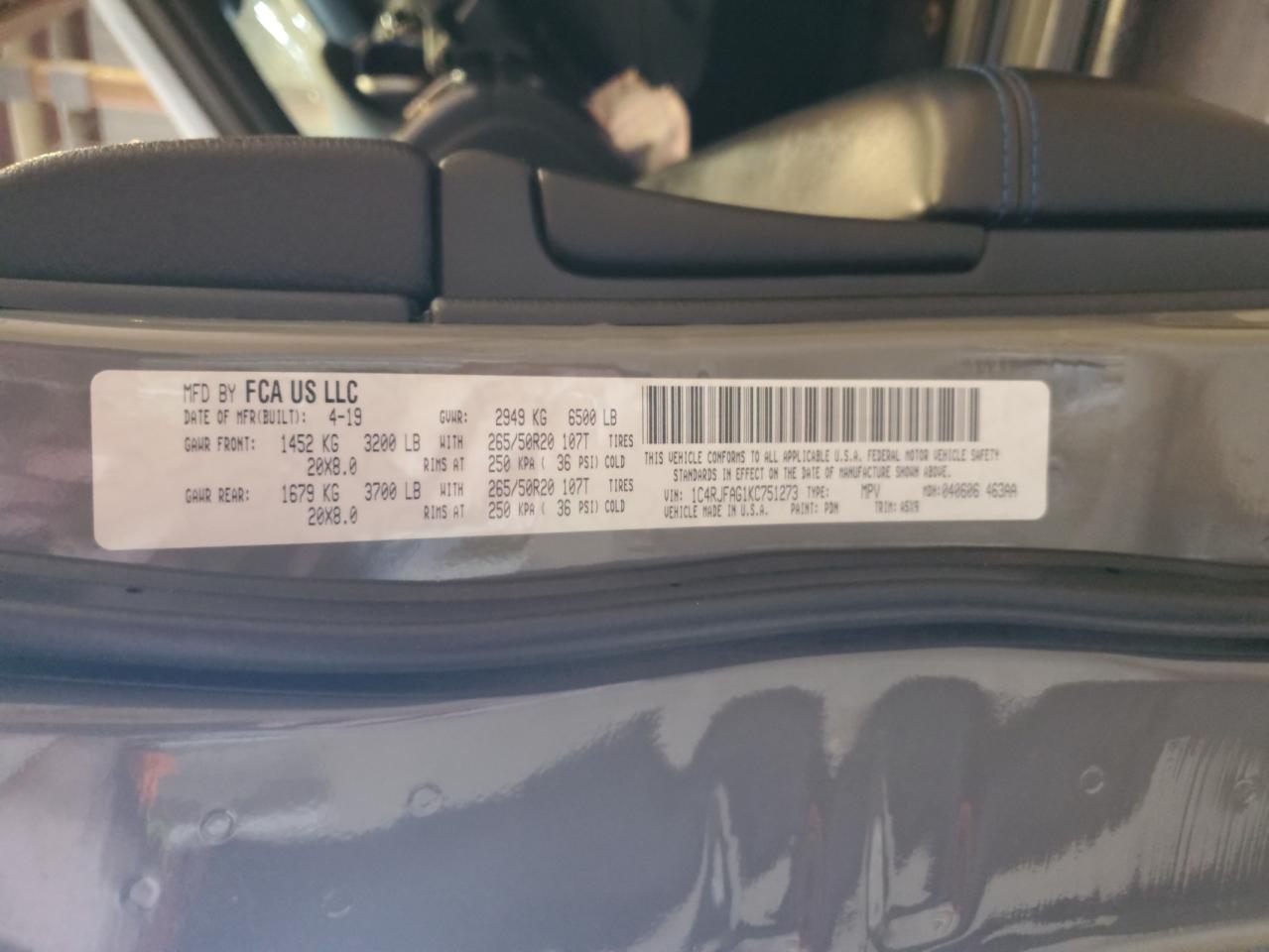 2019 Jeep Grand Cherokee Laredo VIN: 1C4RJFAG1KC751273 Lot: 92236755